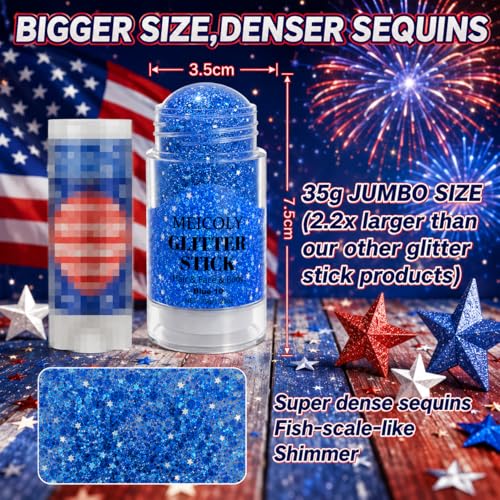 MEICOLY Jumbo Blue Glitter Stick - 4th of July Makeup 1.23 OZ