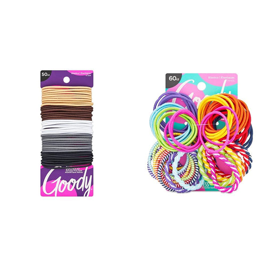 Goody Ouchless 50 Count Neutral Hair Ties and 60 Count Kids Brights or Pastels Hair Ties