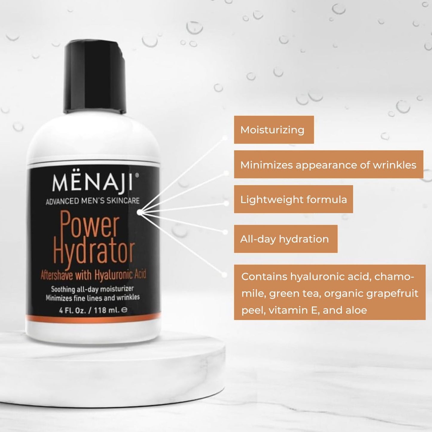 MËNAJI Power Hydrator Aftershave - Razor Burn Relief - Mens Aftershave - Razor Bump & Ingrown Hair Treatment - After Shave Lotion - Mens Face Care - Hyaluronic Acid - Stocking Stuffer for Men