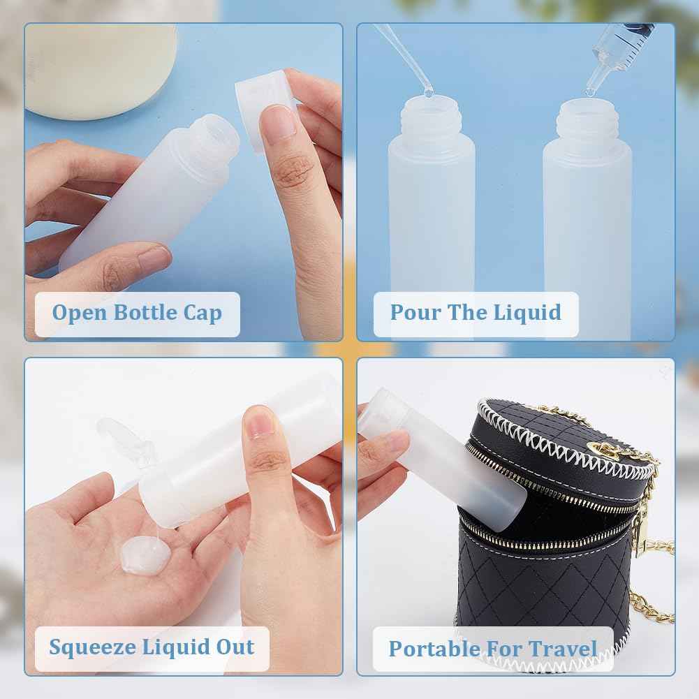 BENECREAT 8 Pack 50ml 1.7oz Clear Squeezable Plastic Sample Flip Cap Bottle Refillable Travel Containers for Makeup Cosmetic Toiletries Liquid