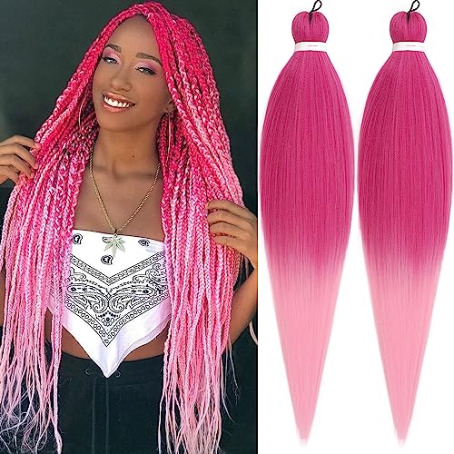 Unionbeauty Pre Stretched Braiding Hair 26 Inch Ombre Pink Braiding Hair 2 Packs EZ Braids Yaki Texture for Box Braids Hot Water Setting Crochet Hair Easy Braid Hair Extensions Synthetic Braiding Hair