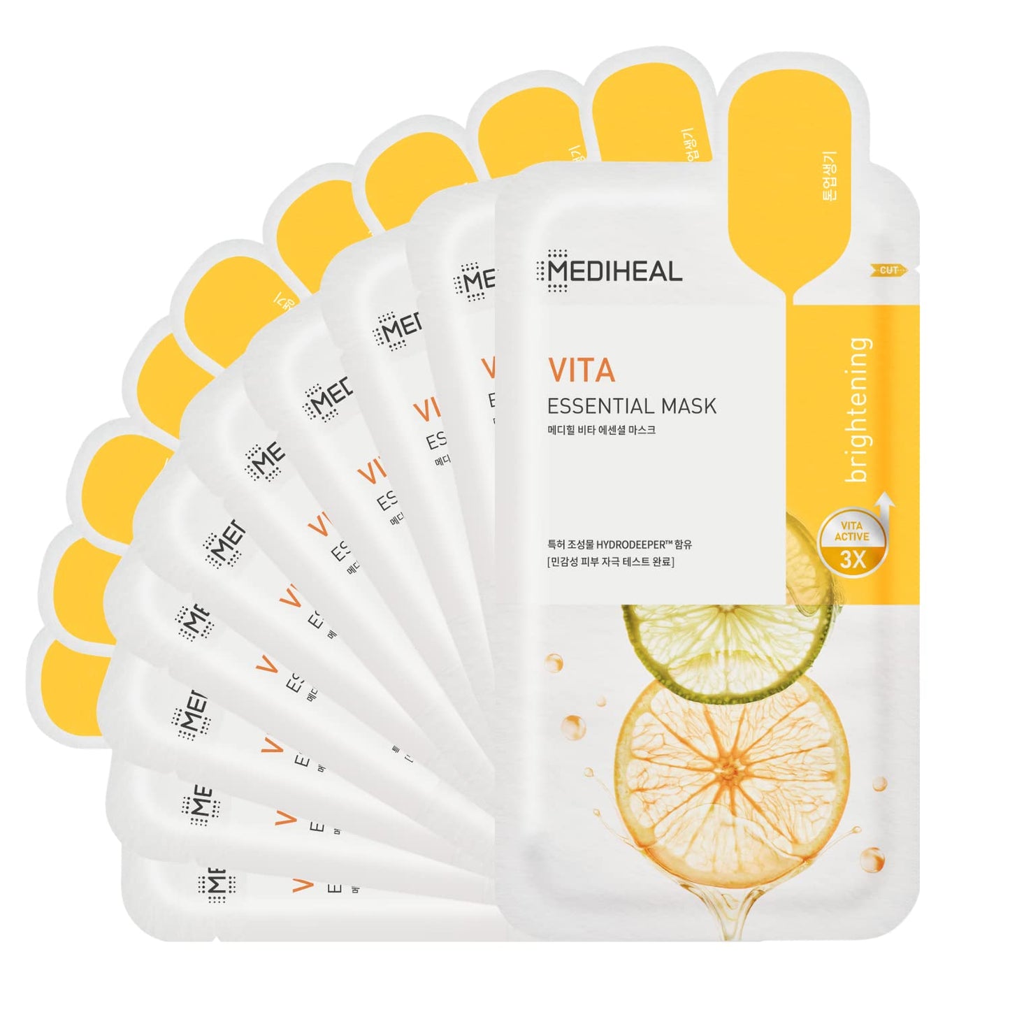 MEDIHEAL Best Korean Sheet Mask - Vita Essential Face Mask 10 Sheets Vitamin Mask For All skin types Smoothing Tightening Toning up Brightening