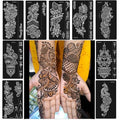Henna Stencils 9 Sheet Henna Tattoo Kit, Reusable Henna Stickers for Hand Forearm Indian Arabian Self Adhesive Tattoo Templates