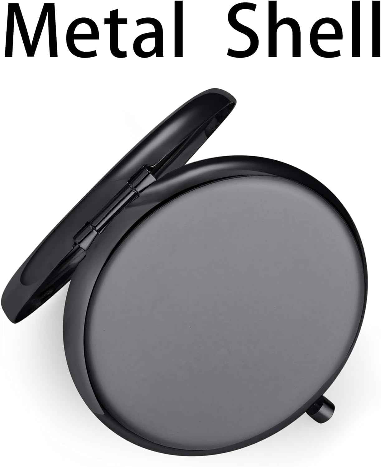 MLLXX Compact Mirror for Purse, Metal Round Shell, Double-Sided 1X/2X Magnifying, Portable Travel Makeup Mirror, Mini Pocket Mirror, Black，4 Packs
