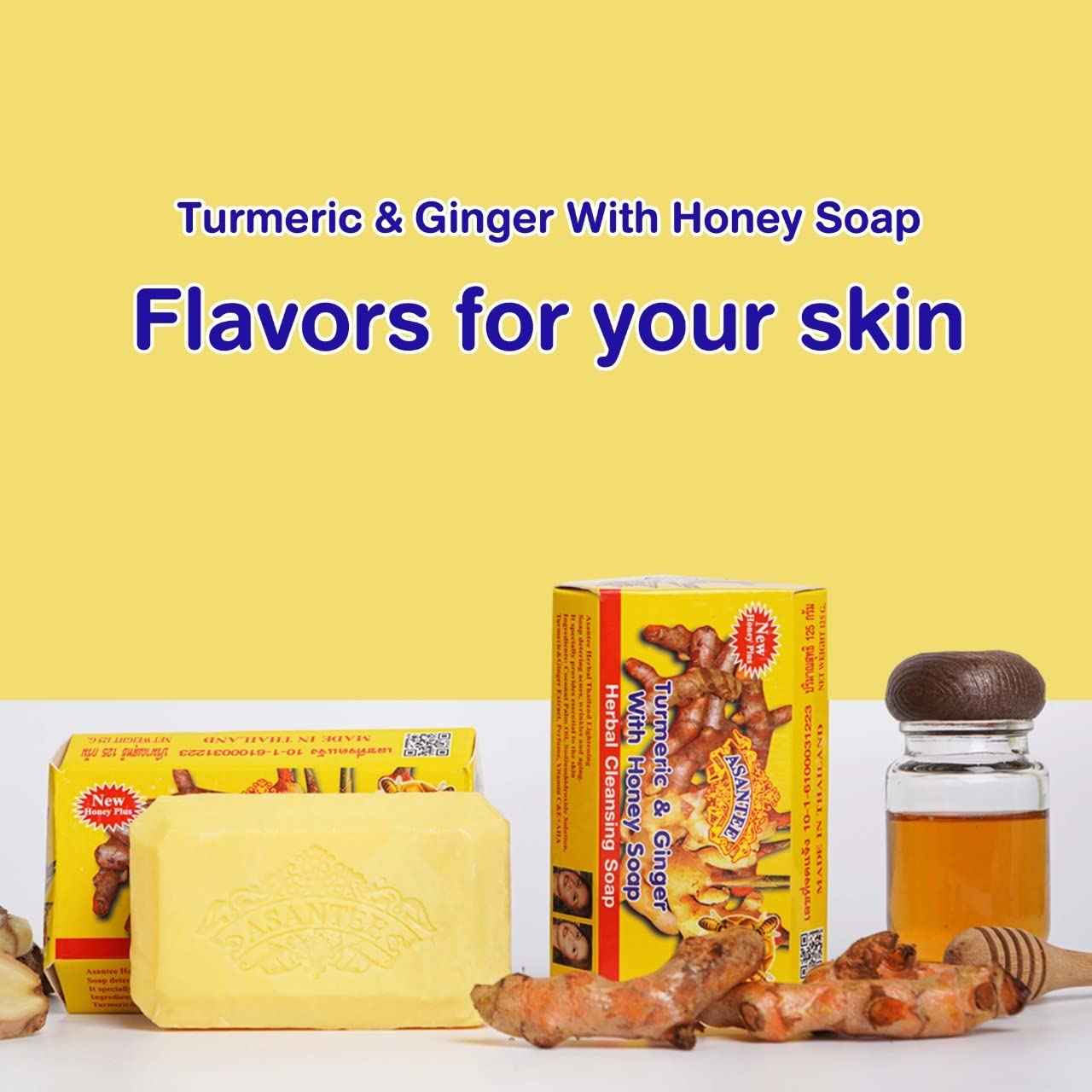 ASANTEE Turmeric & Ginger With Honey Cleansing Soap (Pack of 3)