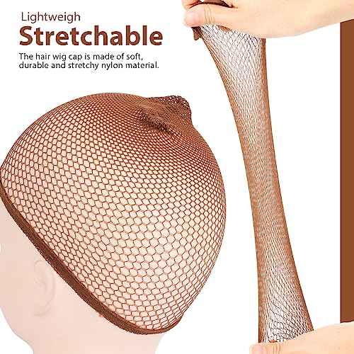 Fandamei Wig Cap, 6PCS Wig Caps for Women Kids Brown, Mesh Wig Cap Net, Closed End Hair Nets, Nylon Hair Net for Wigs for Halloween Rave Party Cosplay