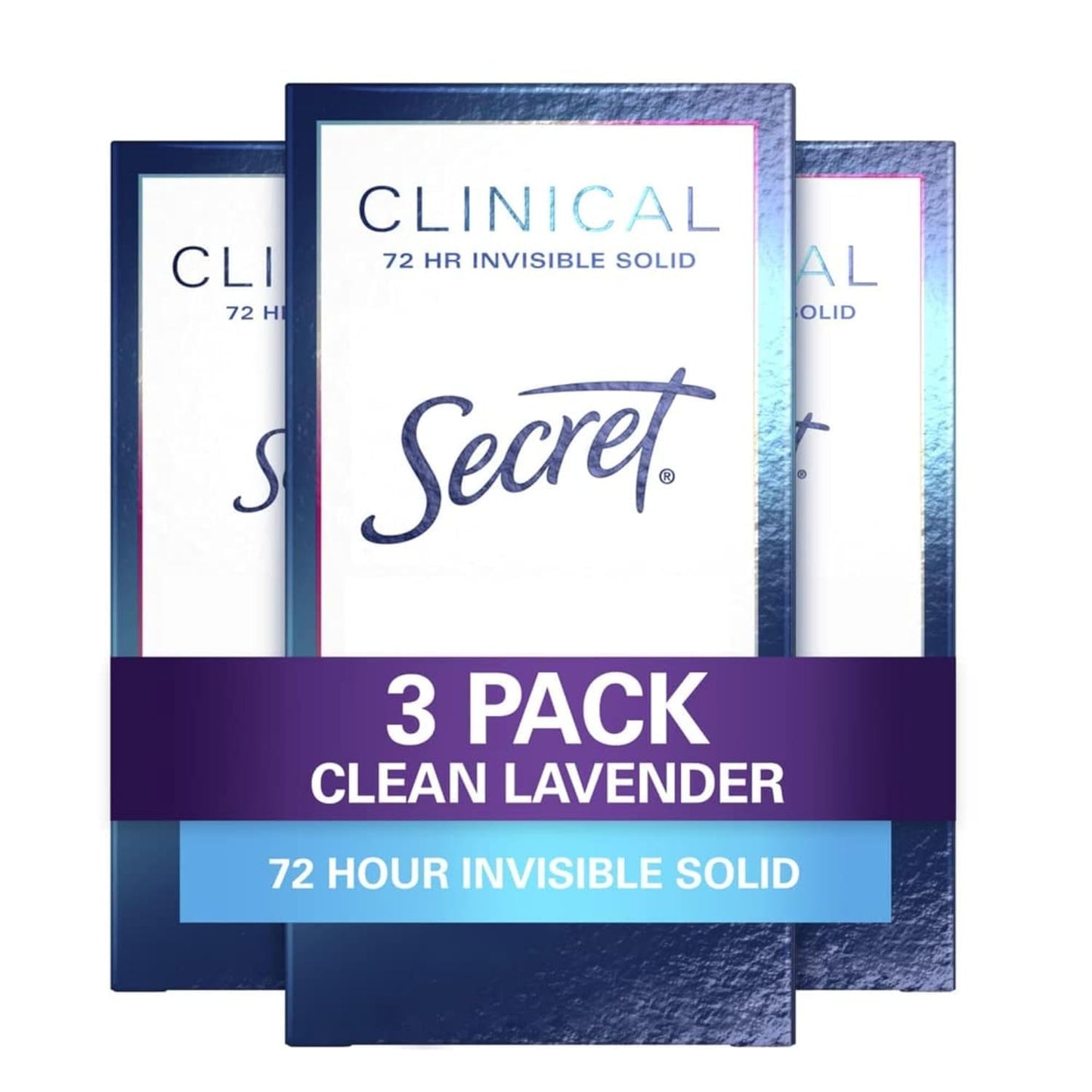 Secret Clinical Strength Antiperspirant and Deodorant for Women, 3X Stress Sweat Protection, PH Balancing Minerals, lnvisible Solid, Clean Lavender Scent, 1.6 oz (Pack of 3)