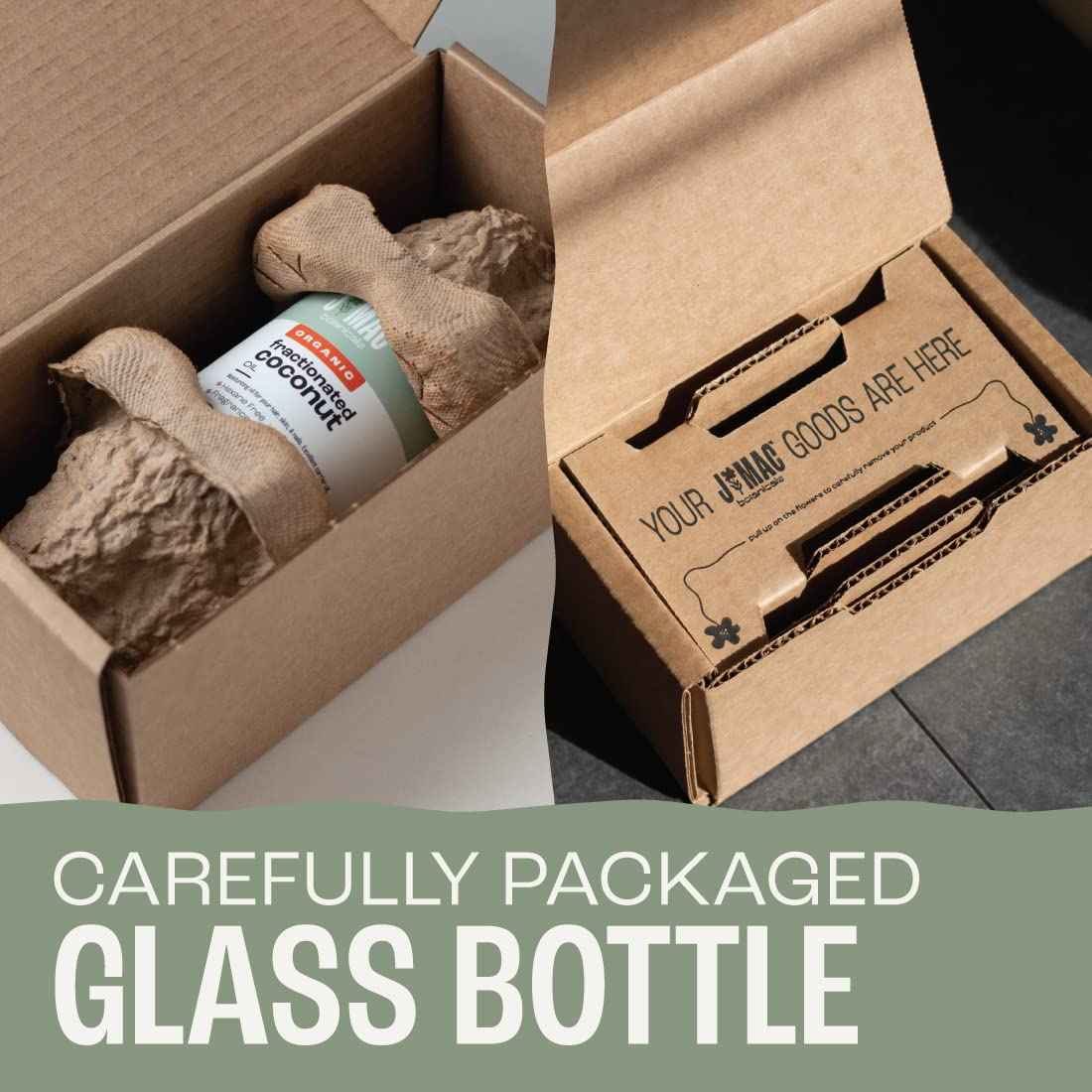 J MAC BOTANICALS Organic Fractionated Coconut Oil (16 Ounce Glass Bottle) Organic Carrier Oil and for DIluting Essential Oils, Moisturizer, Hair Care