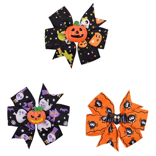 ZHOUMEIWENSP 3pcs Halloween Bow Hair Clip Handmade Hair Accessories (Black&black&orange)