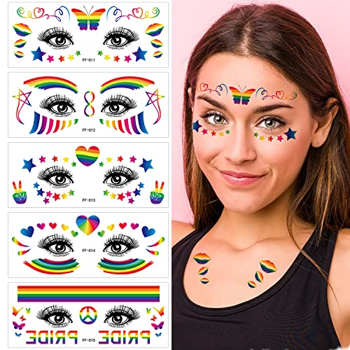 Pride Day Face Tattoo Stickers - 10 Rainbow Temporary Tattoos