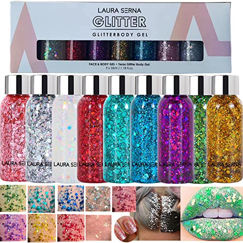 9 Pack Glitter Gel - Mermaid Sequin for Face, Eyes & Lips