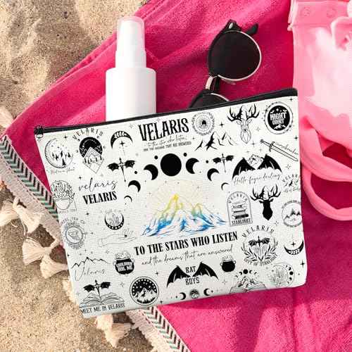 ACOTAR Gifts Makeup Bag - Reusable Organizer Bags Fantasy Birthday Gift for Girls Women Bookish Friend Novel Lover Fan Merch Cosmetic Pouch With Zipper Goth Night Moon Star Starry Print Case