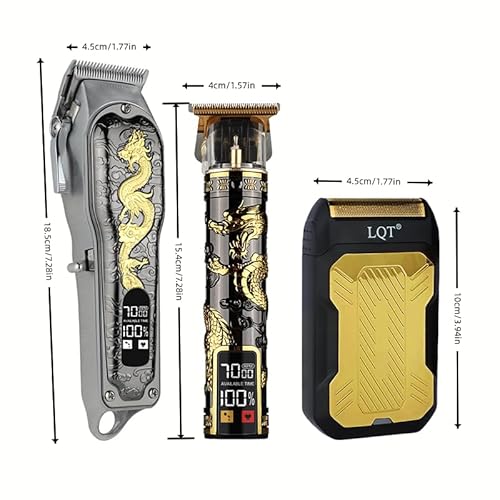 Hair Clippers 3-Piece Men's Professional Cordless Haircutting Set with LED Display, Trimmer, Shaver, Beard Clipper - Gift for Man