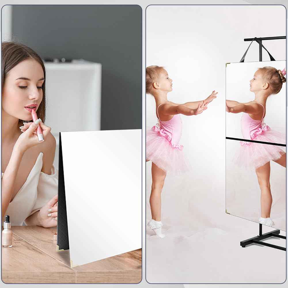 Layrslot Foldable Portable Full Length Mirror, Hanging Folding Mirror with Handle, Frameless Shatterproof Hanging for Camping, Travel, Dance, RV, Home Fitness, Gift (Black, 33x13 Inch)