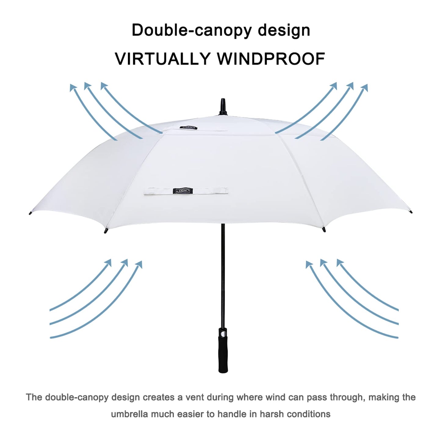 G4Free 54 Inch Automatic Open Golf Umbrella Windproof Extra Large Oversize Double Canopy Vented Windproof Waterproof Stick Umbrellas for Men (White)