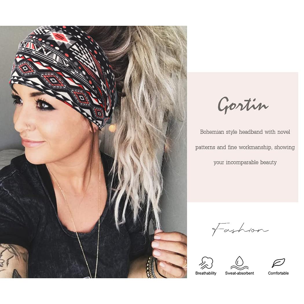 GORTIN Boho Headbands Leopard Hair Bands Knoted Turban Headband Stretch Twist Head Wraps Stripe Cloth Head Bands for Women and Girls 3 Pcs (Vintage)