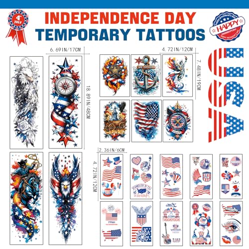 Patriotic Temporary Tattoos USA Flag Waterproof 4th of July