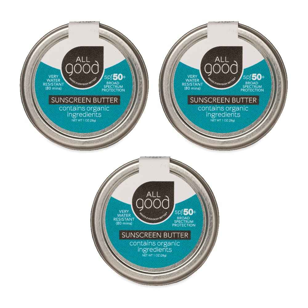 All Good Zinc Butter Sunscreen - Travel Size, Zinc Oxide Face, Nose, Ears Sunscreen, UVA/UVB Broad Spectrum SPF 50+ Water Resistant, Coral Reef Friendly (1 oz)(3-pack)