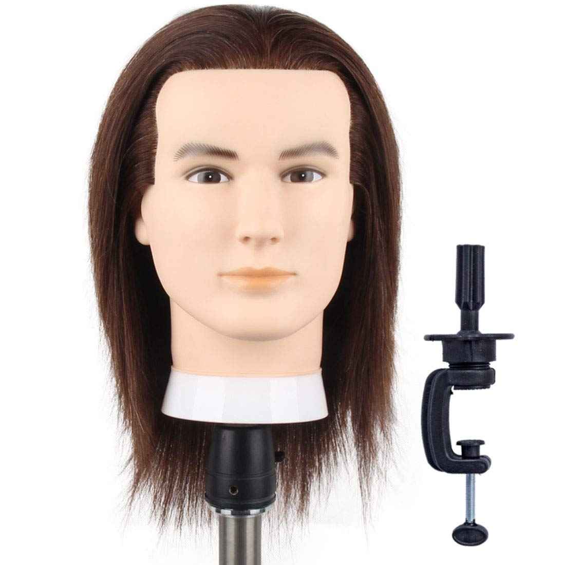Newshair Male Mannequin Head with 100% Human Hair Haircut Training Head with Thick Hair Hairdresser Manikin Head Doll Head for Hair Styling and Practice Handsome Face Adult Head Size (8-10Inch 3B#)
