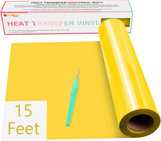 HTVRONT Yellow HTV Vinyl Rolls Heat Transfer Vinyl - 12" x 15ft Yellow HTV Vinyl for Shirts, Yellow Iron on Vinyl for Cricut & Cameo - Easy to Cut & Weed for Heat Vinyl Design (Yellow)