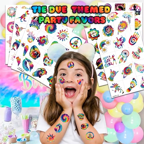 96 PCS Tie Dye Temporary Tattoos for Kids Party Favors