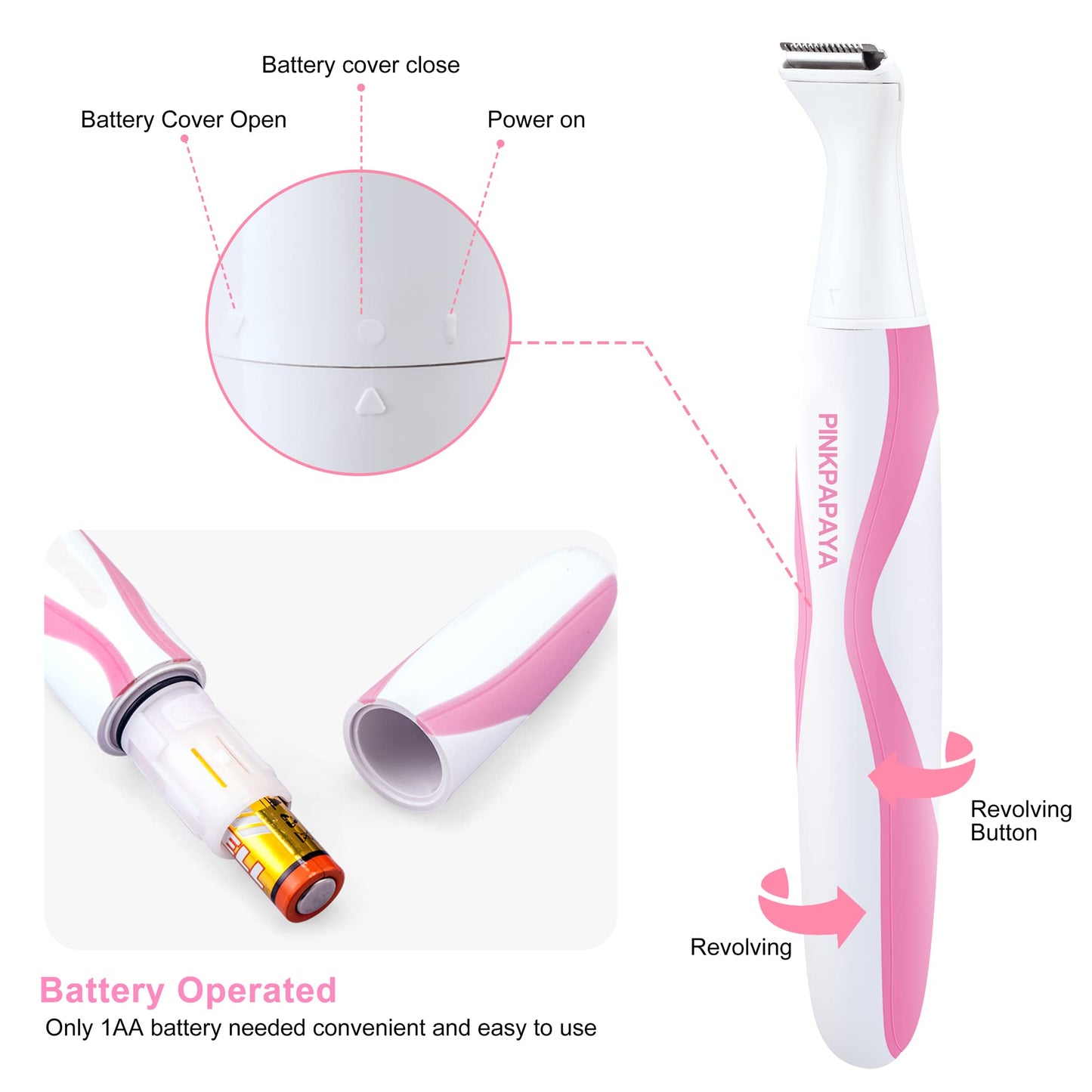 pinkpapaya Electric Bikini Trimmer for Women - 4 in 1 Electric Razors,Waterproof Pubic Hair Trimmers & Facial Hair Remover, Body Shaver & Nose Hair Trimmer,Cordless Women's Grooming Kit,pink/uy6t