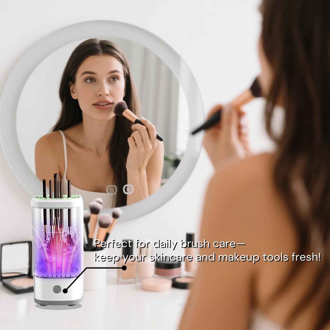 Electric Makeup Brush Cleaner and Dryer Machine with UV-C Light, 3-in-1 Automatic Brush Cleaning System for Deep Clean & Fast Drying, Quiet Design for Beauty Enthusiasts, Gift Giving, Home/Salon Use