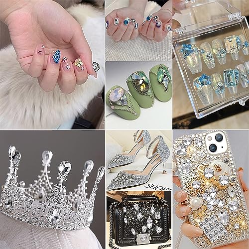 DONGZHOU 48Pcs Large Nail Rhinestone,3D Multi Shapes Crystals Nail Diamonds K9 Glass Stones Sparkle Nail Beads, Rhinestones Nail Gems for Manicure Decoration DIY Crafts