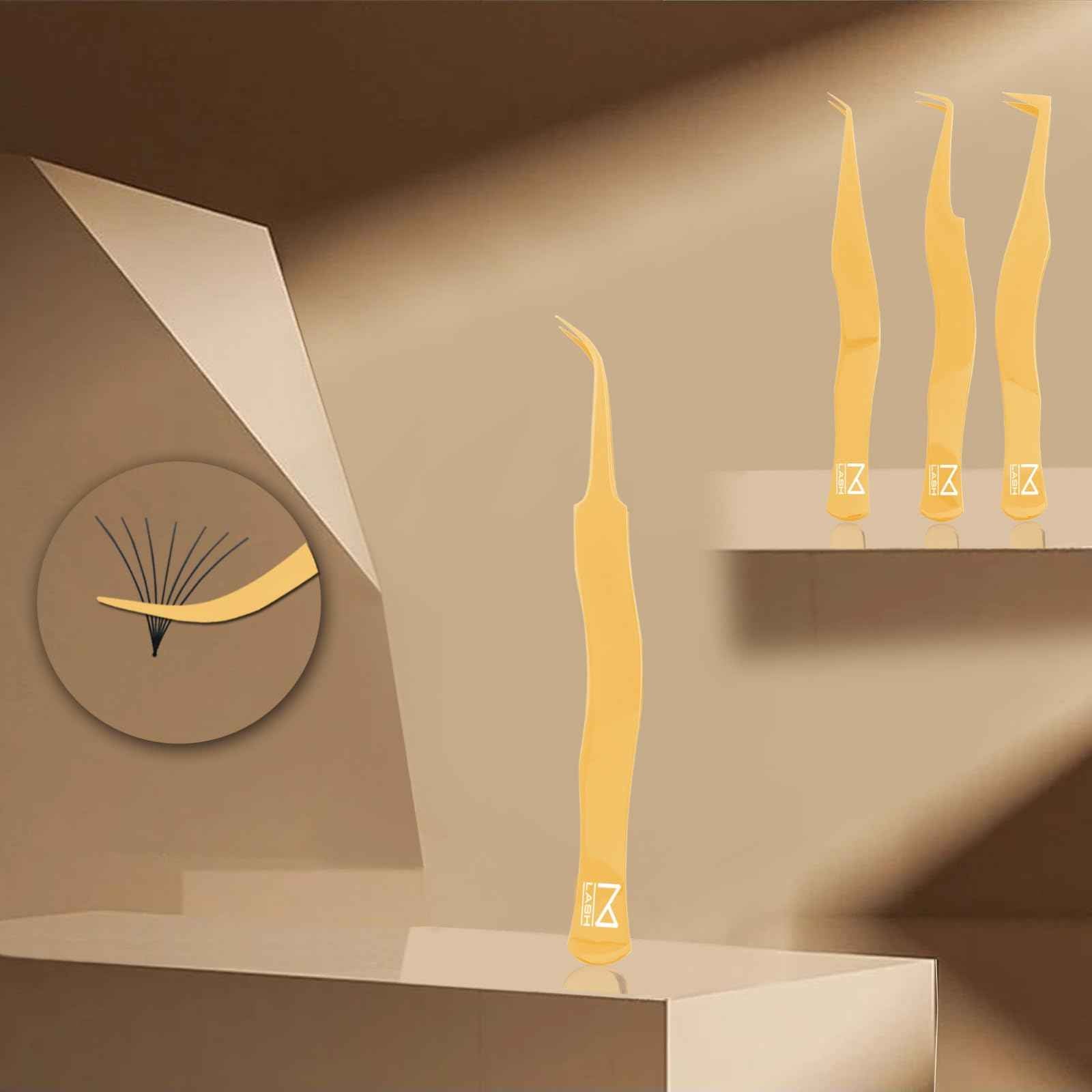 M LASH Eyelash Tweezers for Eyelash Extensions (Set of 4) - Professional Lash Extension Tweezers - Fiber Tip Lash Tweezers, Japanese Steel, Diamond Grip For Flawless Application (Teal)