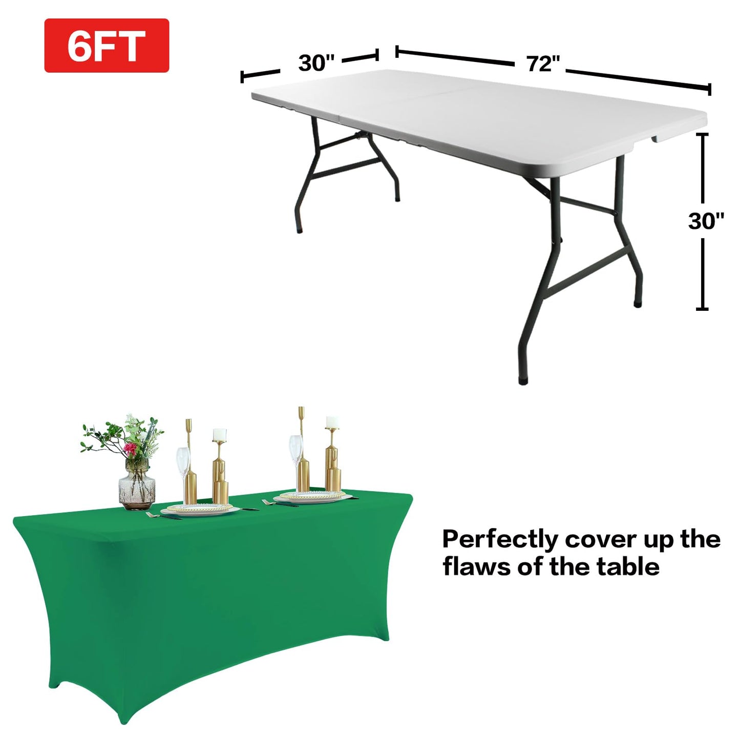 IVAPUPU 4FT Table Cloth for Rectangular Fitted Events Stretch Emerald Green Table Covers Washable Table Cover Spandex Tablecloth Table Protector for Party, Wedding, Cocktail, Banquet, Festival