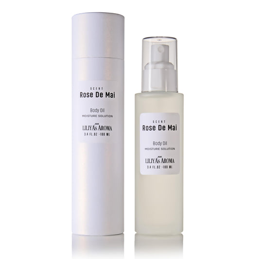 Liliya's Aroma Body Oil Spray Ross De Mai, Non-greasy Moisture Solution for Dry Skin, Deliciously Scented, Rose Scent for Day or Night, Cruelty Free | 3.4 Fl Oz