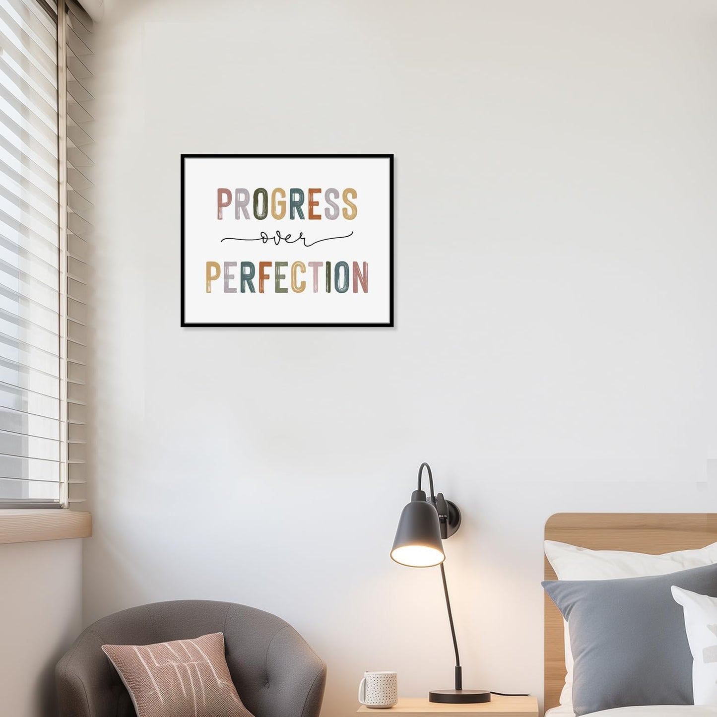 Progress Over Perfection Framed Print, Classroom Decor, Kids Motivational, Inspirational Office Decor, Kid's Room Decor, Teacher Gift, Boho Classroom Wall Art, (8X10 INCH with Framed)