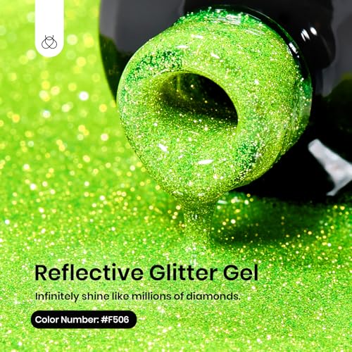 Beetles Green Glitter Reflective Gel Nail Polish - Lime Shock H - F506