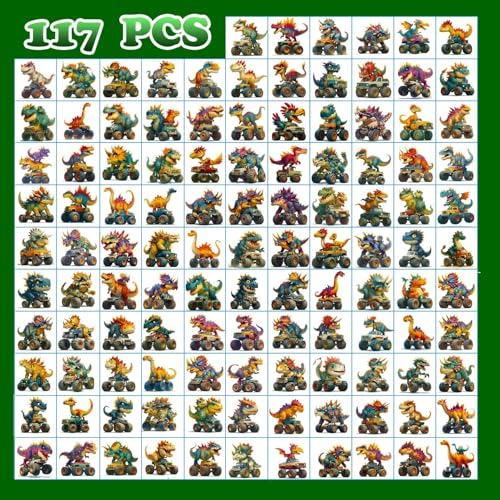 117 Dinosaur Monster Truck Temporary Tattoos for Kids