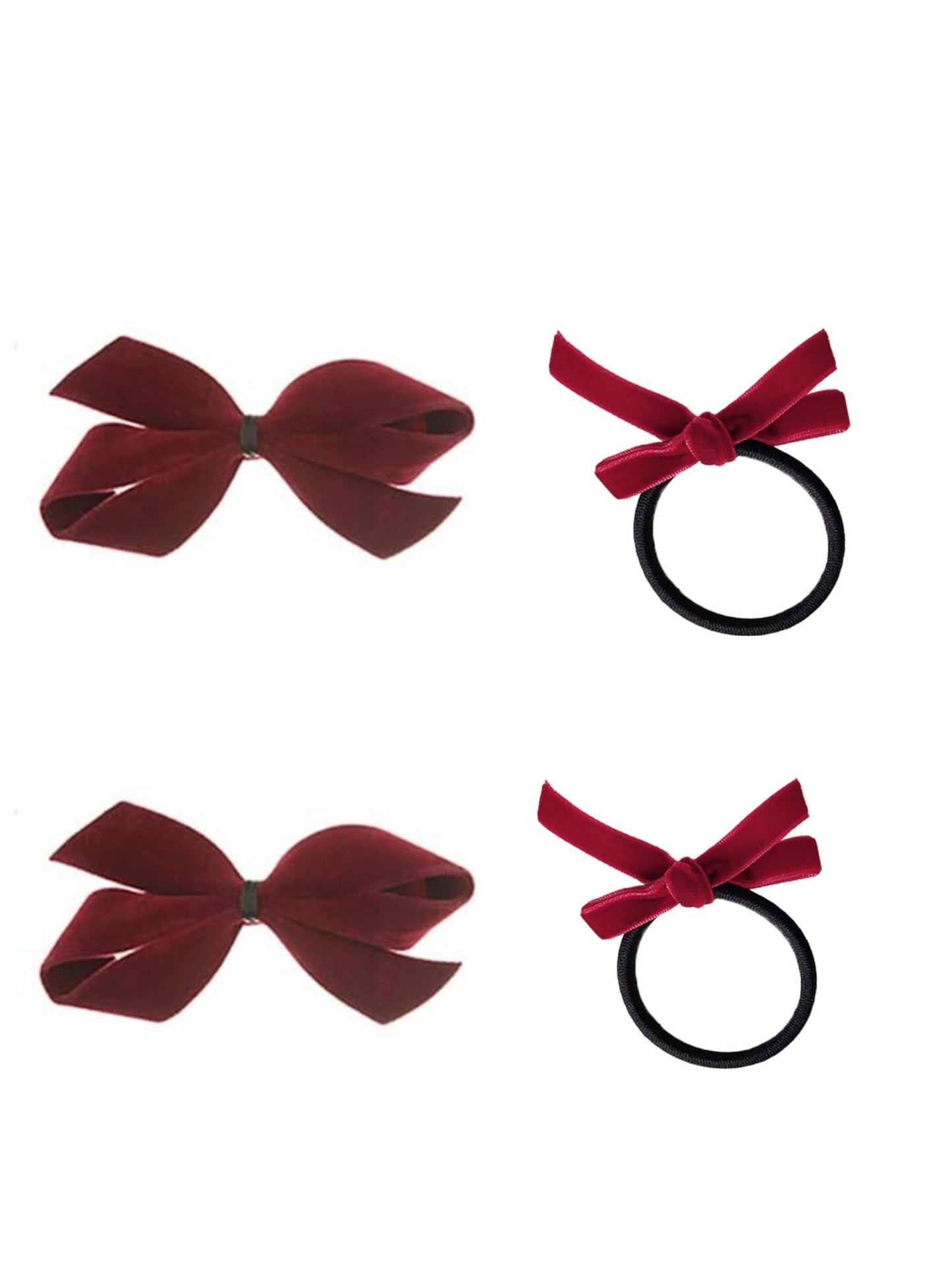 Velvet Hair Bows Clips Elastic Hairbow Ties Toddler Girls Red Ponytail Holder Ribbon Decor Accessories 4.5inch for School Kids Women Xmas Valentines Gift