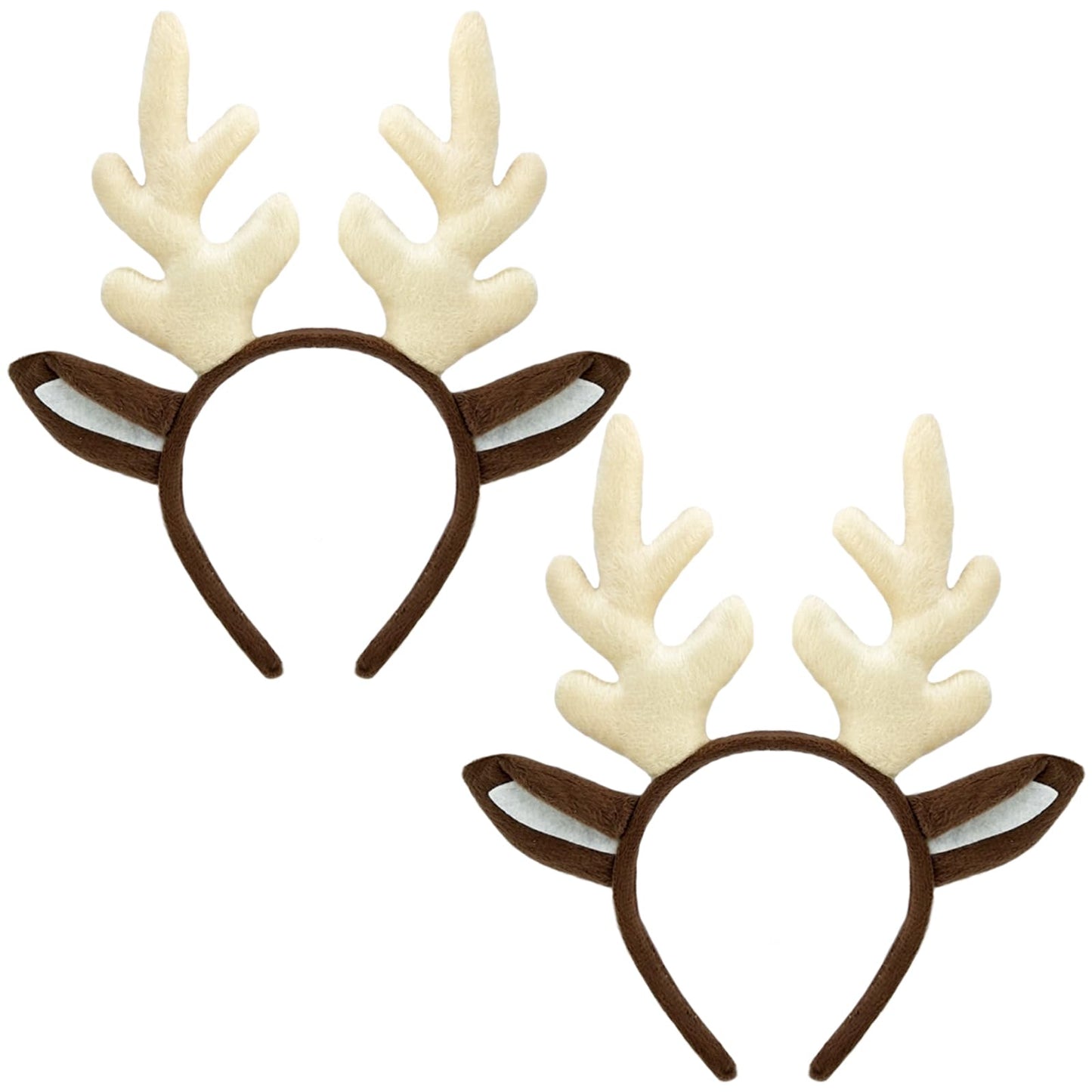 2 Pcs Christmas Reindeer Antlers Headband Deer Antlers Ears Headpiece Women Elk Horns Hair Hoops Bands Hairband Xmas Masquerade Halloween Parade Cosplay Dress Up Festival Birthday Party Accessories