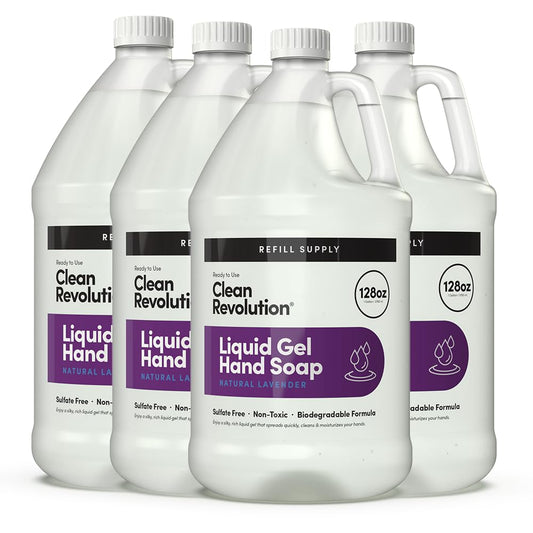 Clean Revolution Liquid Gel Hand Soap, Silky Rich Liquid, Quick Lather, Fast Rinsing, (Natural Lavender) 128 Fl Oz, 4 Pack