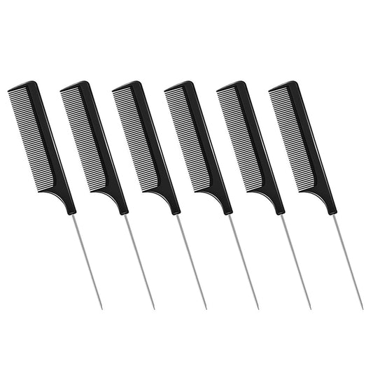 Women's Stainless Steel Pintail Rat Tail Combs for Hair Braiding, Sectioning and Home Use - Pack of 6