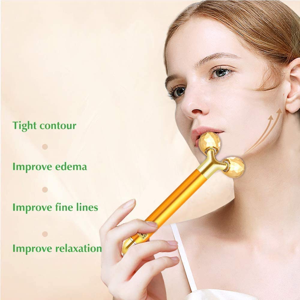 DANGSHAN 2-in-1 Electric Face Massager 24k Golden Facial Massager, 3D Roller and T Shape Facial Roller Massager Kit Skin Care Tools