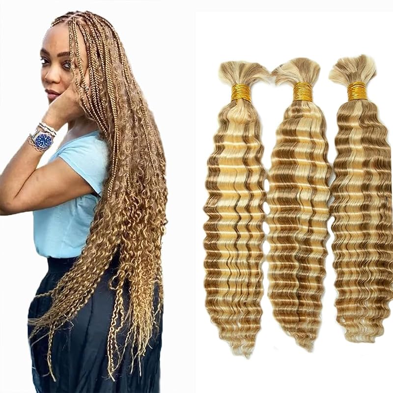 P27/613 Blonde Braiding Hair 28 Inch Deep Wave Human Hair 150g