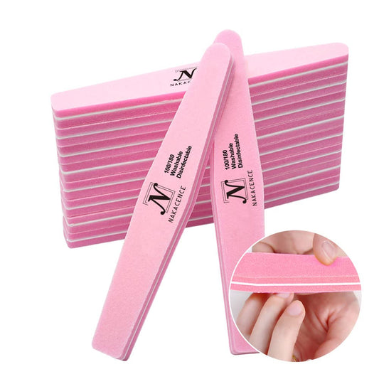 Nail File Buffer for Nail Art Care Double Sides Designed 100 180 Grit, Nail Files and Buffers for Gel Nails Professional Manicure Nail Tools Pack of 10Pcs Color Pink