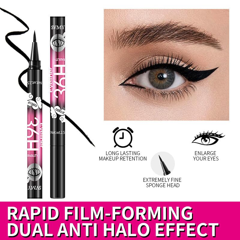 12 Pcs Black Liquid Eyeliner Pen, Waterproof & Long-Wearing