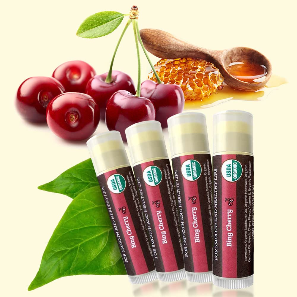 Earth's Daughter USDA Organic Lip Balm 6-Pack - Fruit Flavors, Beeswax, Coconut Oil, Vitamin E - Best Lip Repair Chapstick for Dry Cracked Lips - Moisturizing Lip Care