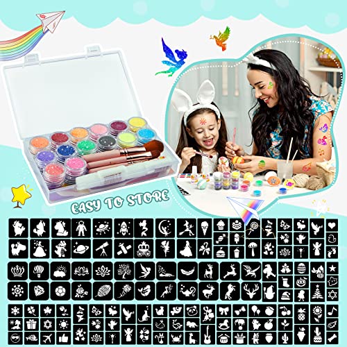 Glitter Tattoo Kit for Kids - 31 Colors, 165 Stencils