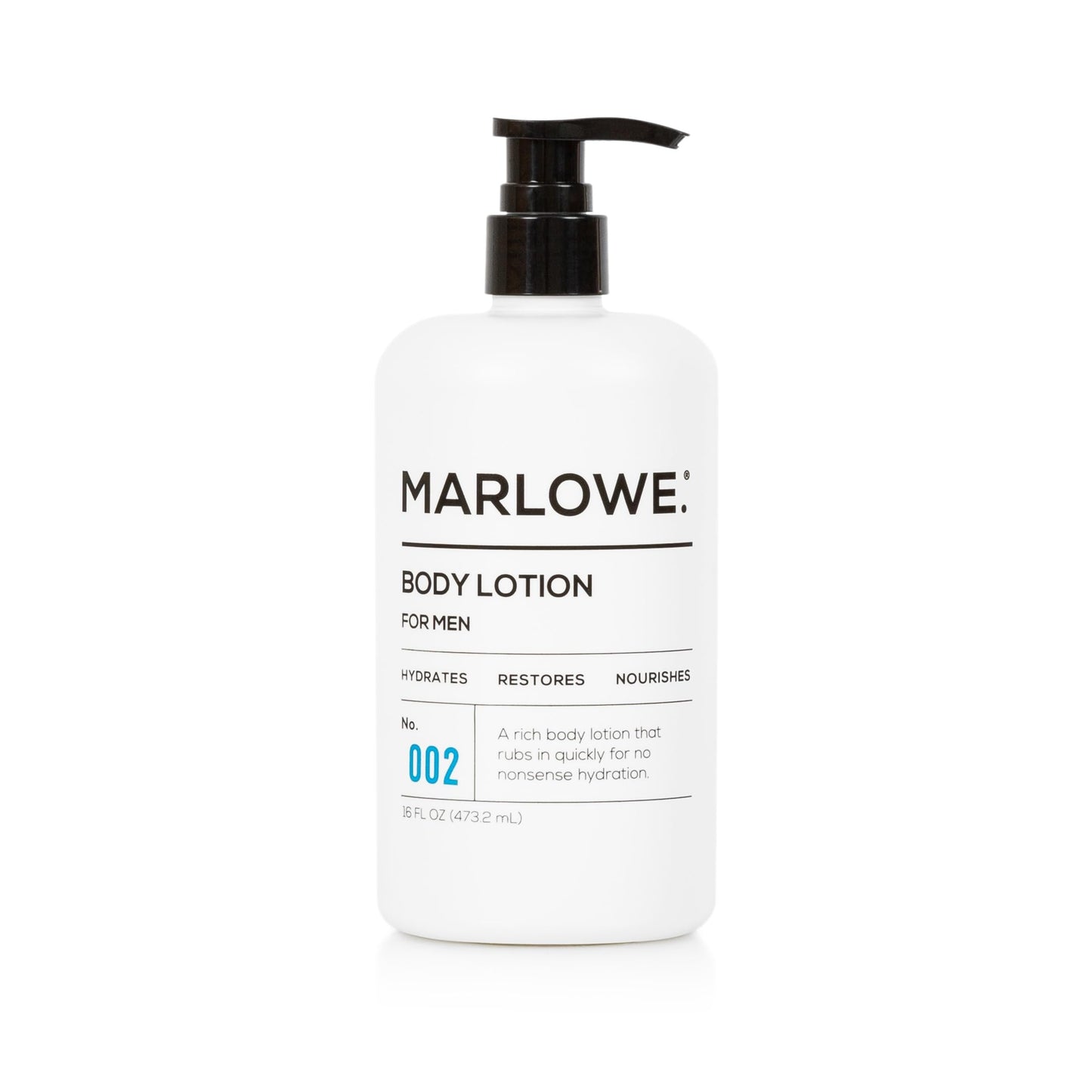 MARLOWE. No. 002 Moisturizing Body Lotion 16 oz, Daily Dry Skin Lotion for Men, Made with Hydrating Natural Aloe Vera, Vegan, Oil Free, Light Fresh Tonka Scent