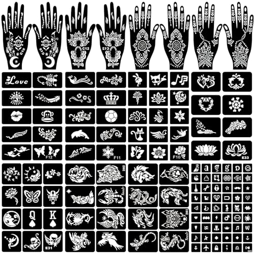 16 Sheet Henna Tattoo Stencil Kit, 180+ Designs, Reusable