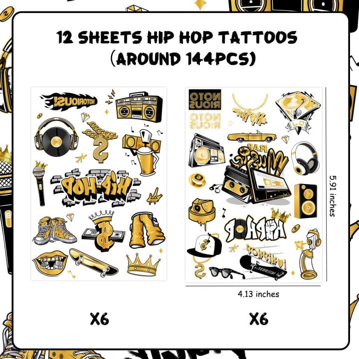 Hip Hop Temporary Tattoos 144pc Sheet Set