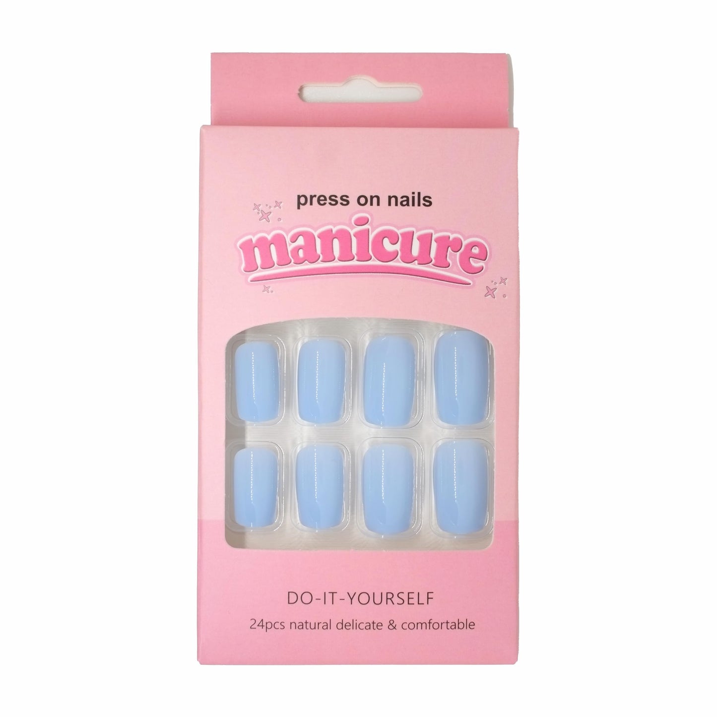 Ligh Blue Press On Nails Medium - Blue Vista Medium Square False Nails, Reusable False Nails with Jelly Glue | Manicure Stick, Mini File, Salon Quality, Acrylic nails | Elegancee Fake Nails Inshope