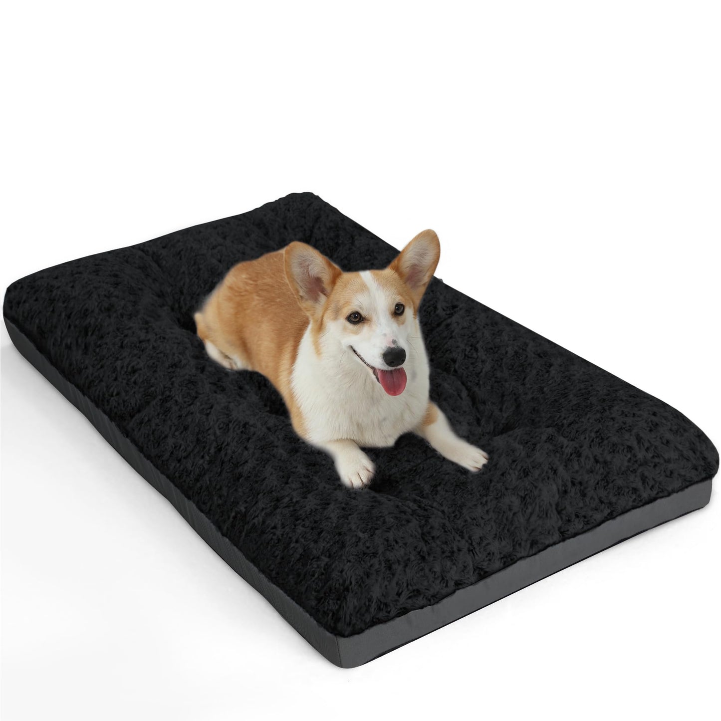 POCBLUE Deluxe Washable Dog Bed for Medium Dogs Dog Crate Mat 30 inch Comfy Fluffy Kennel Pad Anti-Slip for Dogs Up to 40 lbs, 30" x 19", Black