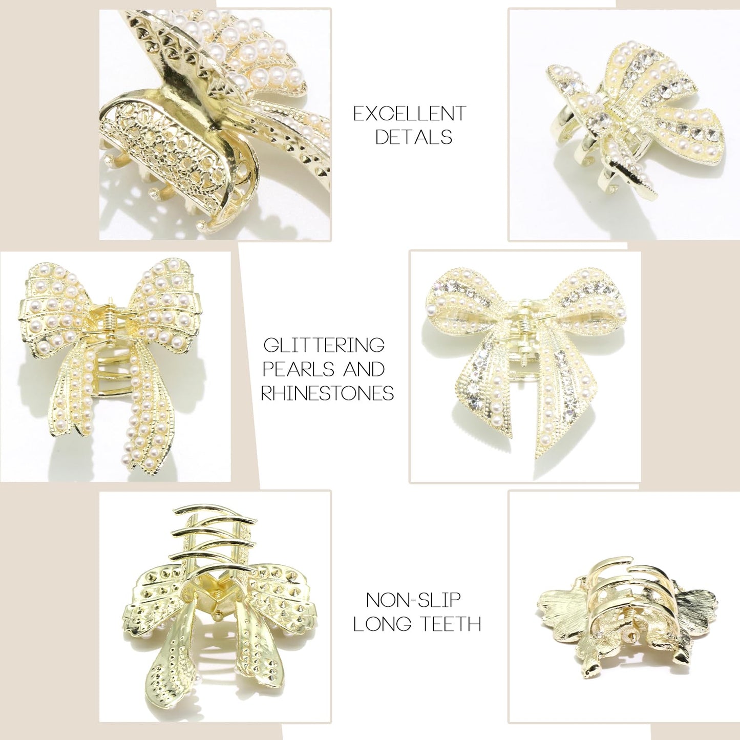 YAEISM 4PCS Hair Clips White Pearl Claw Clips Metal Butterfly Bowknot Rhinestone Hair Accessories Barrettes for Women and Girls